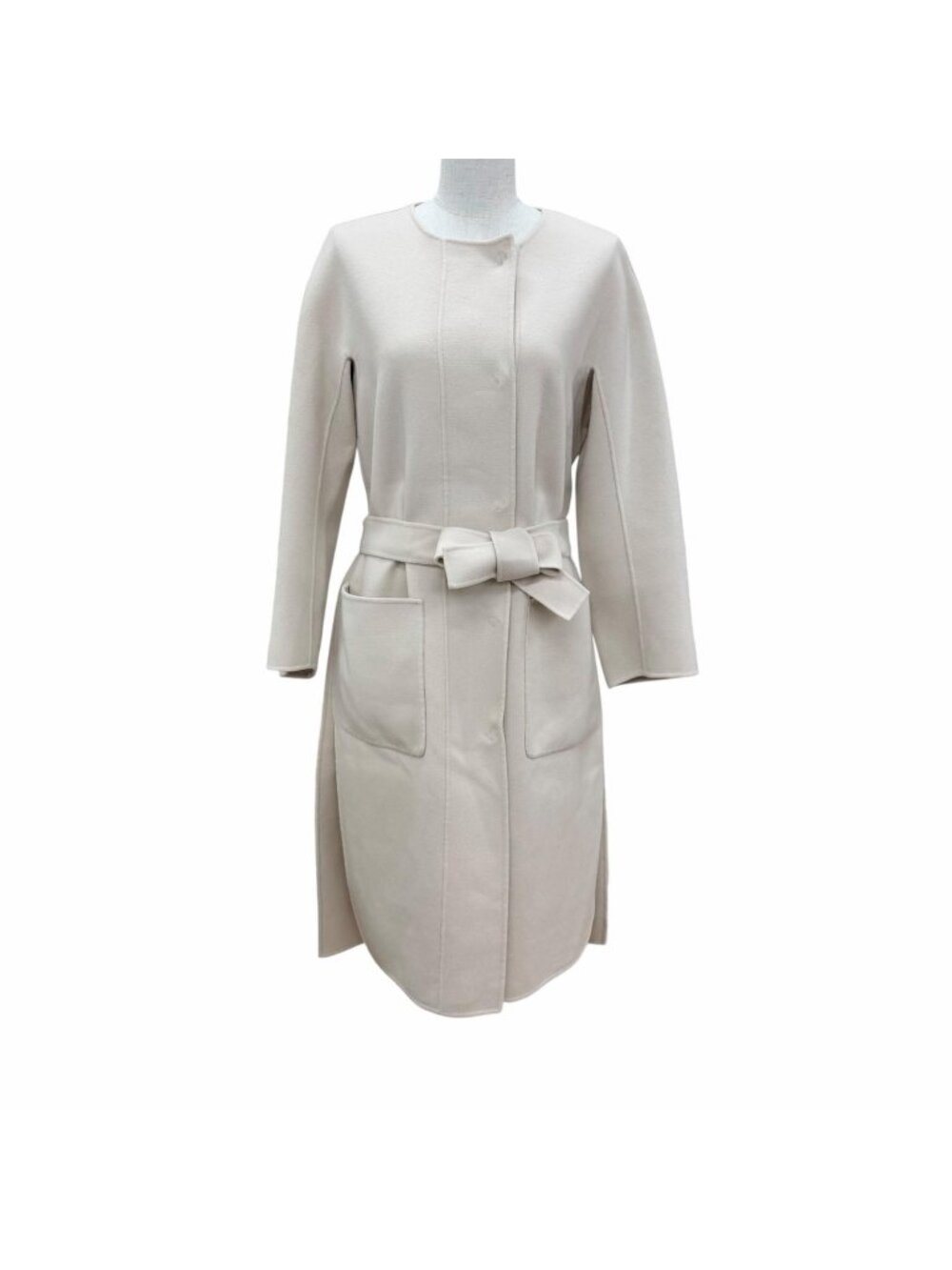 Max Mara S Design for Easy Living Wool 100% with Belt Collarless Coat Beige 40